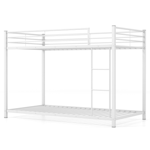 Gymax Twin Over Twin Bunk Bed Frame Platform W/Guard Rails & Side Ladder White