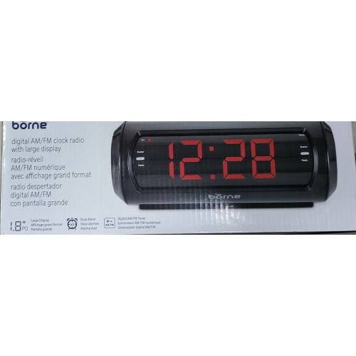Borne - Radio-Réveil AM/FM avec Affichage Numérique Grand Format, Deux Alarmes, Noir