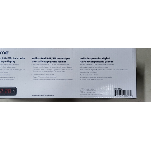 Borne - Radio-Réveil AM/FM avec Affichage Numérique Grand Format, Deux Alarmes, Noir