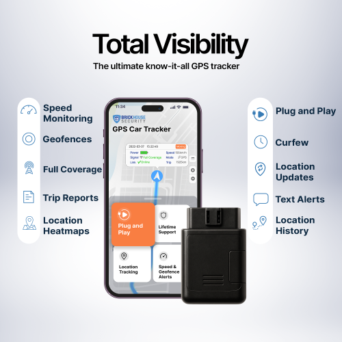 Brickhouse Security Trackport OBD-II Vehicle GPS Tracker - Track car location and Speed avec mini OBD Tracking Device | Monitor Kids and Vehicles -