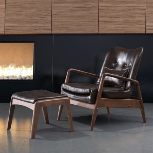 ZUO  Modern Upholstered Bully Lounge Chair & Ottoman In Brown