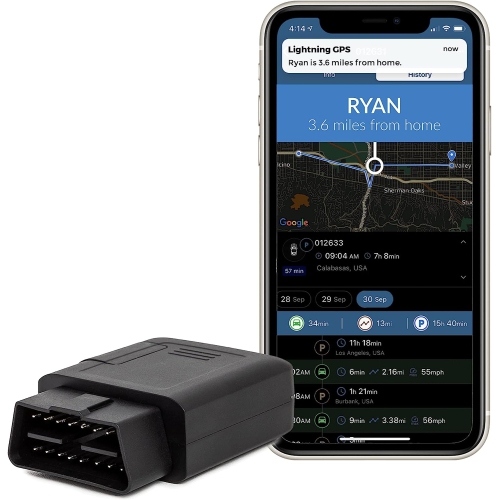 LightningGPS OBD-II Plug-in Real-Time GPS Vehicle Tracker for Fleet, Vehicles, Children, Teens, Elderly, Valuables, Cars-Subscription Required with F