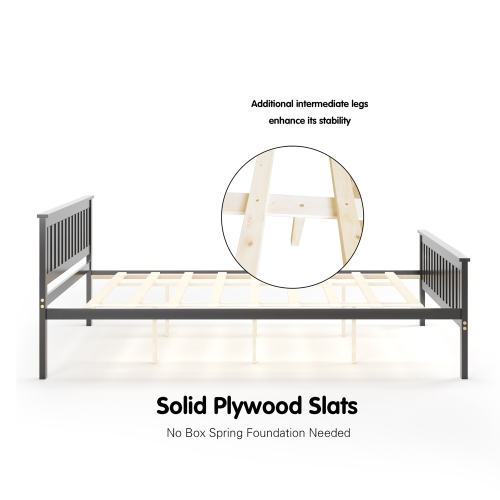 Costway Queen Wood Platform Bed with Headboard and Footboard Mattress Foundation