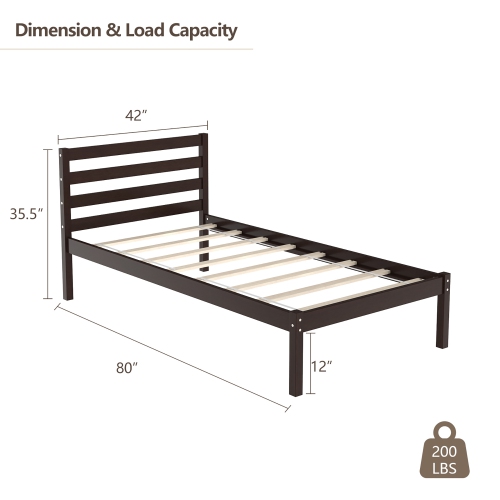 Costway Twin Size Wood Platform Bed Frame with Headboard Slat Support Mattress