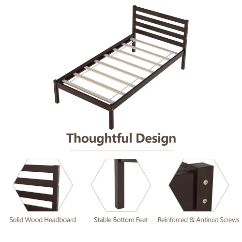 Costway Twin Size Wood Platform Bed Frame with Headboard Slat Support Mattress