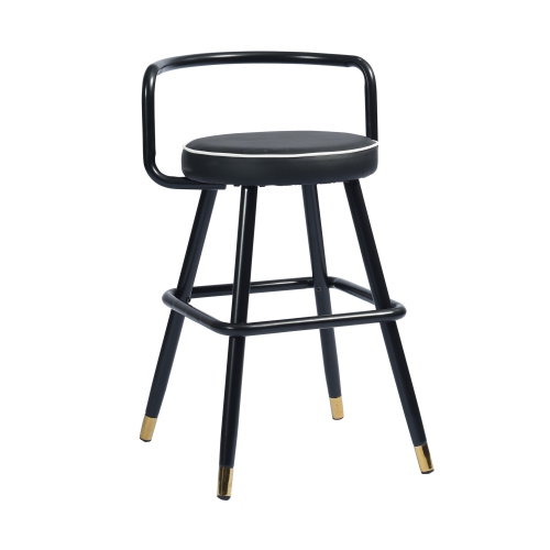 FurnitureR 2Pcs 24.4 Inch Counter Height Stools Low Back Stools Soft Faux Leather Round Seat for Home Bar,Kitchen