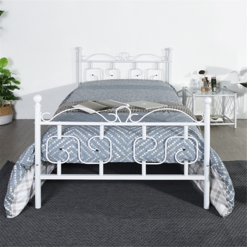 FurnitureR White Twin Size,Mattress Foundation Bed Frames with Special Headboard and Footboard Sturdy Metal Platform Frame Assemble Easily Mattress