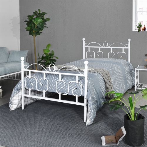 FurnitureR White Twin Size,Mattress Foundation Bed Frames with Special Headboard and Footboard Sturdy Metal Platform Frame Assemble Easily Mattress