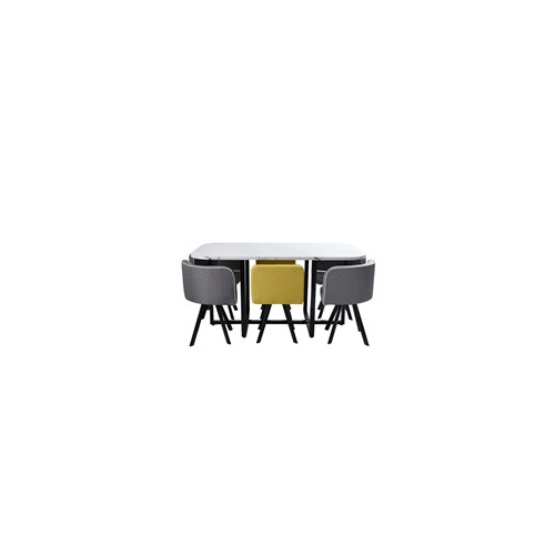 FURNITURER  Set Of 7 Modern Dining Room Set Rectangle Marble Dining Table With 6 Chairs for Dining Room
