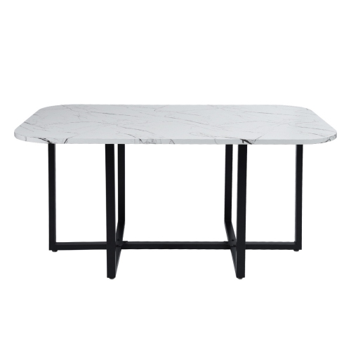 FurnitureR Set of 7 Modern Dining Room Set Rectangle Marble Dining Table with 6 Chairs for Dining Room