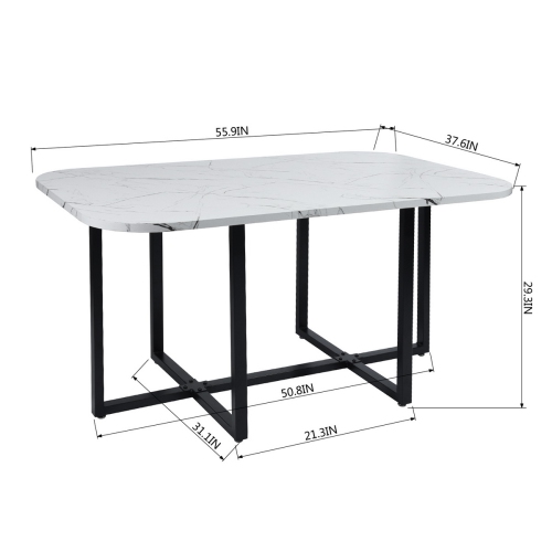 FurnitureR Set of 7 Modern Dining Room Set Rectangle Marble Dining Table with 6 Chairs for Dining Room