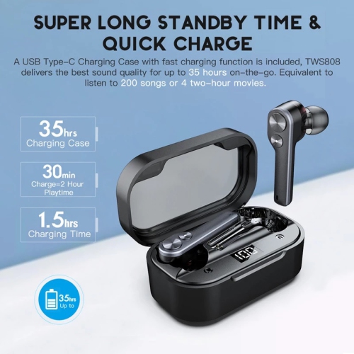 True Wireless Earbuds Bluetooth 5.0 compatible with Android, Apple Airpod, PC. Touch Controls, Super Stereo Bass Sound, 5H Playtime, Noise