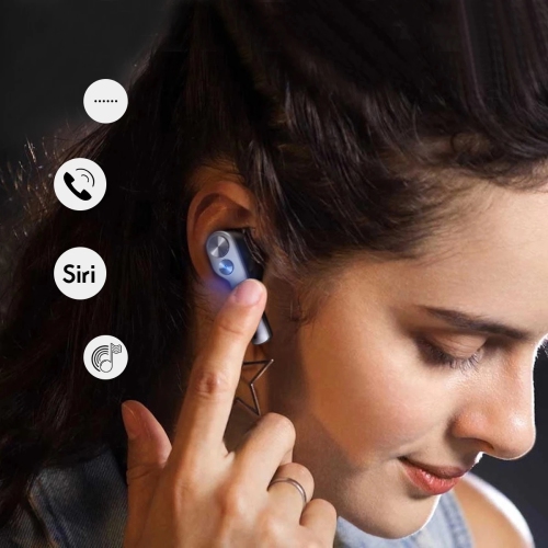 True Wireless Earbuds Bluetooth 5.0 compatible with Android, Apple Airpod, PC. Touch Controls, Super Stereo Bass Sound, 5H Playtime, Noise