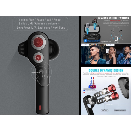 True Wireless Earbuds Bluetooth 5.0 compatible with Android, Apple Airpod, PC. Touch Controls, Super Stereo Bass Sound, 5H Playtime, Noise