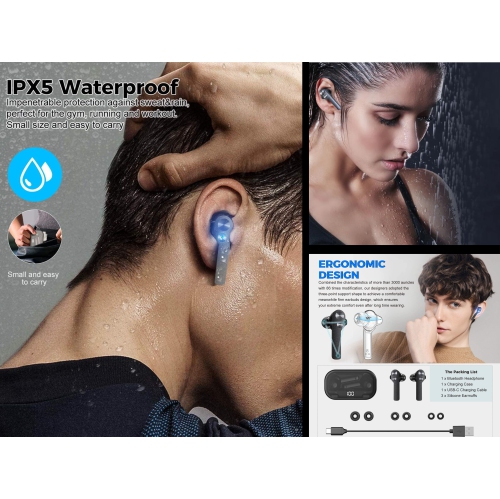 True Wireless Earbuds Bluetooth 5.0 compatible with Android, Apple Airpod, PC. Touch Controls, Super Stereo Bass Sound, 5H Playtime, Noise