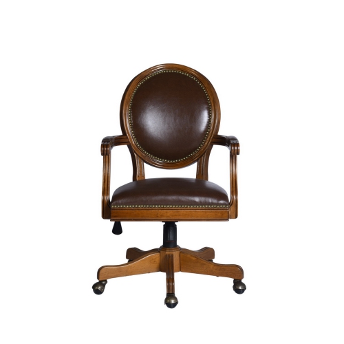 FurnitureR Bankers Chair Desk Chair Office Chair Solid Wood Frame with Faux Leather Upholstery Classical Round Backrest for Home Office