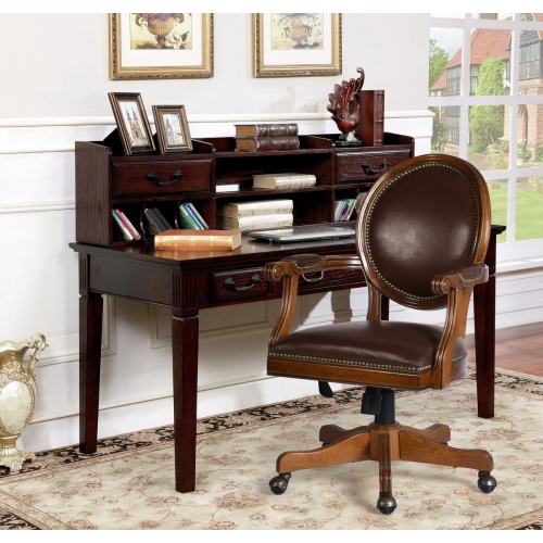 FurnitureR Bankers Chair Desk Chair Office Chair Solid Wood Frame with Faux Leather Upholstery Classical Round Backrest for Home Office