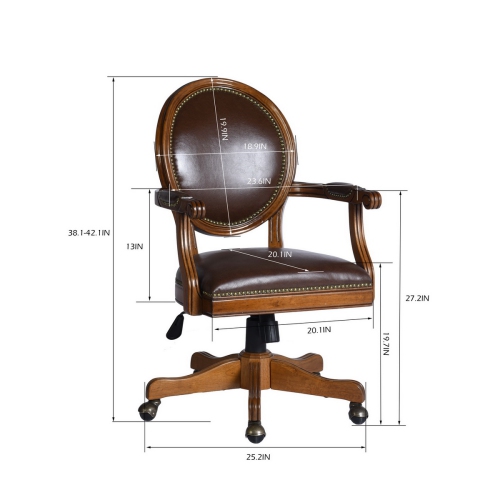FurnitureR Bankers Chair Desk Chair Office Chair Solid Wood Frame with Faux Leather Upholstery Classical Round Backrest for Home Office
