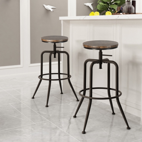 HOMY CASA  Vintage Industrial Adjustable Bar Stools Set Of 2, 27-30 Inch Counter Height Swivel Bar Stools Counter Stools for Kitchen Counter, Walnut