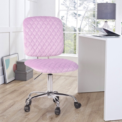 FurnitureR Office Chair Ergonomic Computer Task Desk Chair Armless Mid Back Pink Velvet Upholstery Height Adjustable for Home Offcie