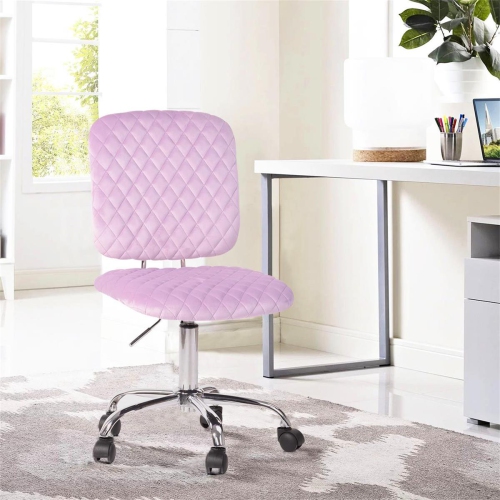 FurnitureR Office Chair Ergonomic Computer Task Desk Chair Armless Mid Back Pink Velvet Upholstery Height Adjustable for Home Offcie