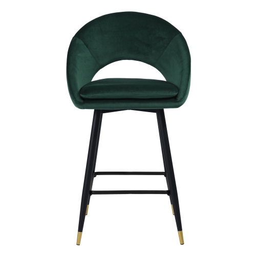 HOMY CASA 27.6'' Counter Height Bar Stools Set of 2, Comfort Velvet Upholstery Seat with Metal Legs Barstools, Green