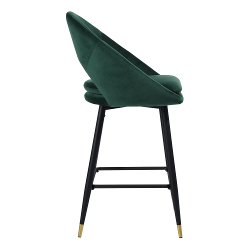 HOMY CASA 27.6'' Counter Height Bar Stools Set of 2, Comfort Velvet Upholstery Seat with Metal Legs Barstools, Green