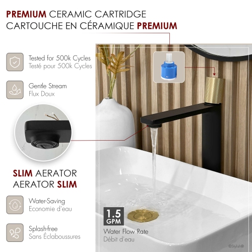 Nessa Single Handle 12 1/2" Matte Black with Gold Vessel Bathroom Faucet B-122NG