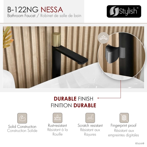 Nessa Single Handle 12 1/2" Matte Black with Gold Vessel Bathroom Faucet B-122NG