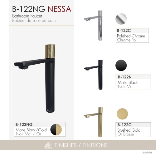 Nessa Single Handle 12 1/2" Matte Black with Gold Vessel Bathroom Faucet B-122NG