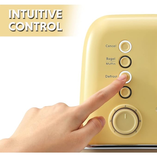 BUYDEEM DT620-MY 2-Slice Extra Wide Slots Toaster Retro Stainless Steel with High Lift Lever - Mellow Yellow