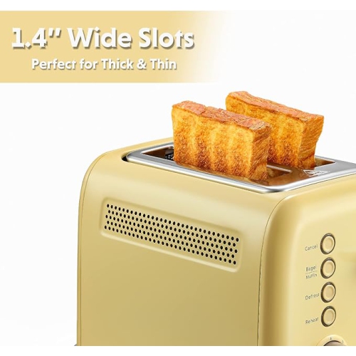 BUYDEEM DT620-MY 2-Slice Extra Wide Slots Toaster Retro Stainless Steel with High Lift Lever - Mellow Yellow
