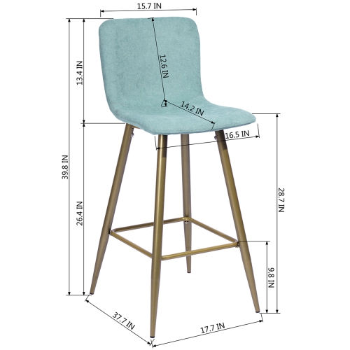 HOMY CASA Modren 29 Inch Bar Stools Set of 2, Stools for Kitchen Bar, Mint Bar Stools with Back , Metal Frame Fabric Upholstered, Kitchen Stools for