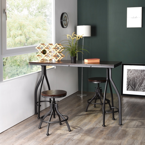 FurnitureR Set of 3 Counter Height Bar Stools Dining Set Adjustable Height Swivel Counter Stools Dining Table