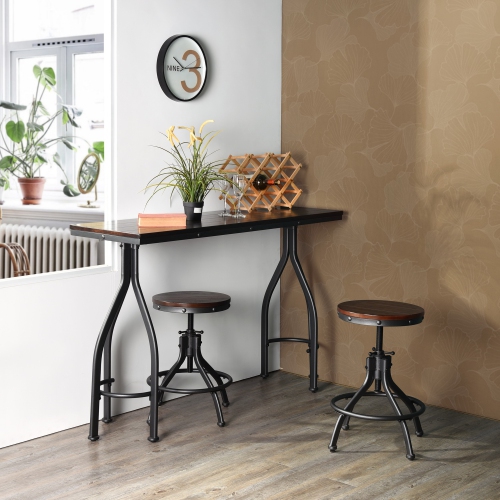 FurnitureR Set of 3 Counter Height Bar Stools Dining Set Adjustable Height Swivel Counter Stools Dining Table