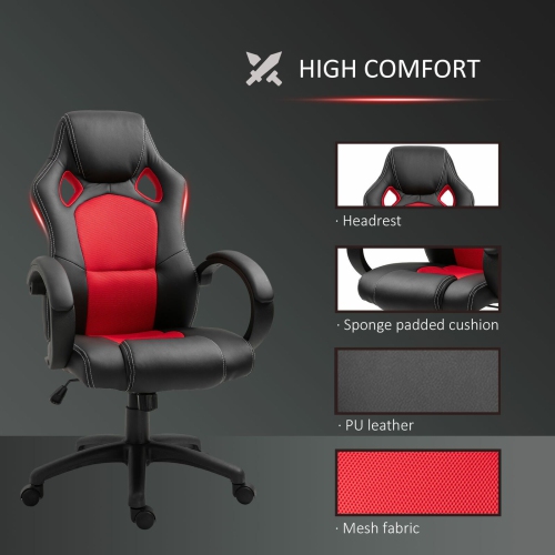 Ergonomic Rac Car Style Office Gaming Chair Hydraulic Computer Chair Black Red