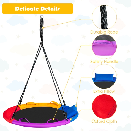 Costway 40" Saucer Tree Swing Outdoor Round Platform Swing w/ Pillow & Handle