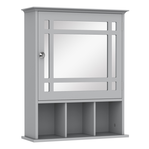 Armoire miroir de salle de bain kleankin, armoire à pharmacie murale, organisateur à 3 tablettes pour cuisine, gris