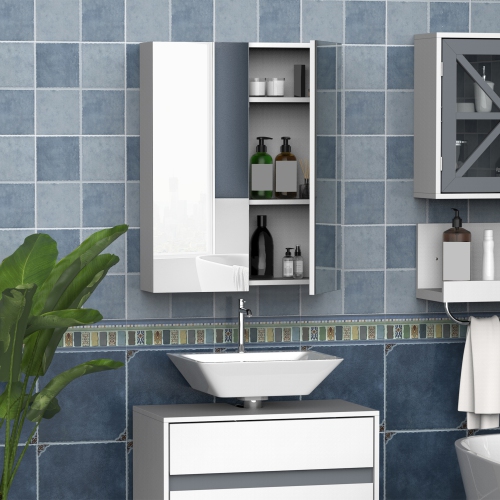 HOMCOM – Armoire à pharmacie murale avec miroir, armoire de rangement miroir de salle de bain avec tablette réglable, armoire à deux portes,