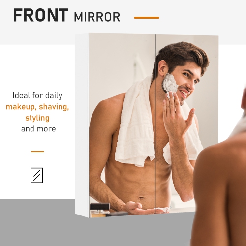 HOMCOM – Armoire à pharmacie murale avec miroir, armoire de rangement miroir de salle de bain avec tablette réglable, armoire à deux portes,