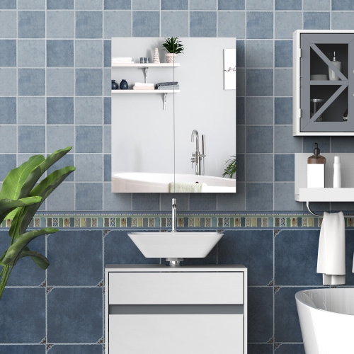 HOMCOM – Armoire à pharmacie murale avec miroir, armoire de rangement miroir de salle de bain avec tablette réglable, armoire à deux portes,