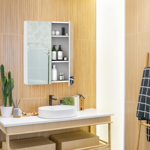 HOMCOM – Armoire à pharmacie murale avec miroir, armoire de rangement miroir de salle de bain avec tablette réglable, armoire à deux portes,