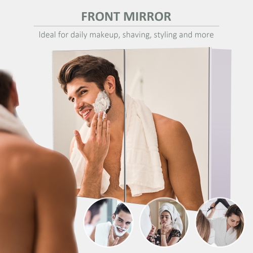 HOMCOM Wall Mount Medicine Cabinet with Mirror, Bathroom Mirror Cabinet Storage Organizer with Adjustable Shelf, Double Door Cupboard, Soft Closing,