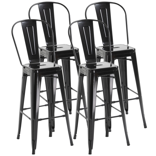 HOMCOM 30" Metal Bar Stools, Set of 4 Stacking Stools, Bar Height Kitchen Stools, Metal Chair with Removable Back for Kitchen Island, Pub, Bistro Caf