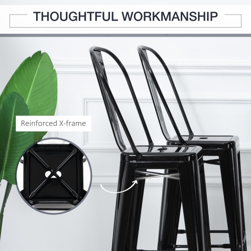 HOMCOM 30" Metal Bar Stools, Set of 4 Stacking Stools, Bar Height Kitchen Stools, Metal Chair with Removable Back for Kitchen Island, Pub, Bistro