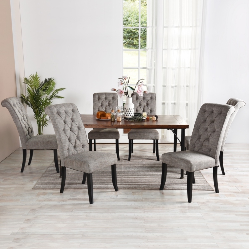 FurnitureR Set of 2 Albee Tufted Parsons Chair,Linen dining chair, Dark Grey