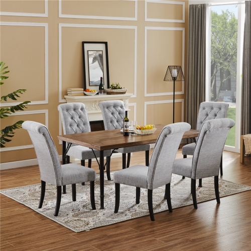 FurnitureR Set of 2 Albee Tufted Parsons Chair,Linen dining chair, Dark Grey