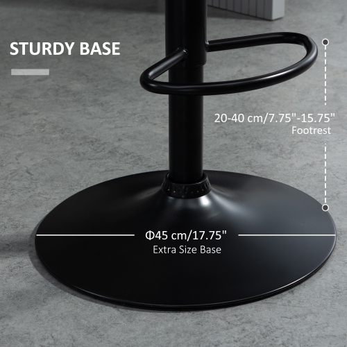HOMCOM Adjustable Bar Stools Set of 2, Tufted Swivel Barstool with Back, Wide Seat and Footrest, Velvet Upholstered Bar Chairs for Kitchen, Dining