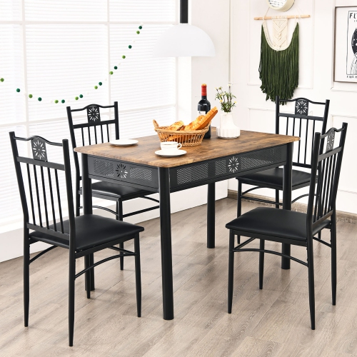 Costway 5PCS Dining Set Metal Table & 4 Chairs Kitchen Breakfast Furniture Black