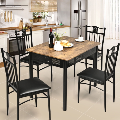 Costway 5PCS Dining Set Metal Table & 4 Chairs Kitchen Breakfast Furniture Black